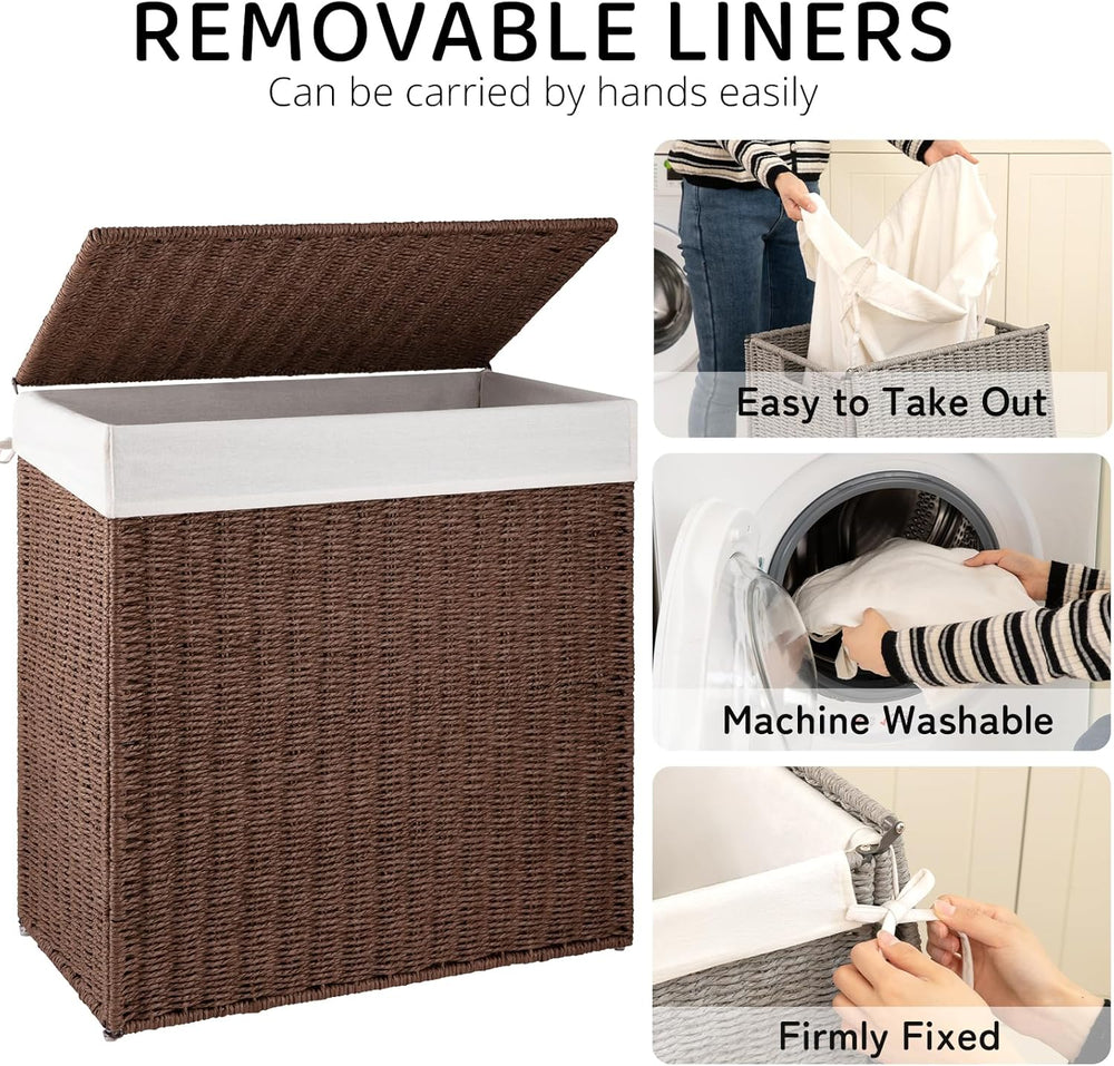 OIAHOMY Laundry Hamper with Lid, 110L(29.1 Gal) Large Wicker Laundry Basket f...