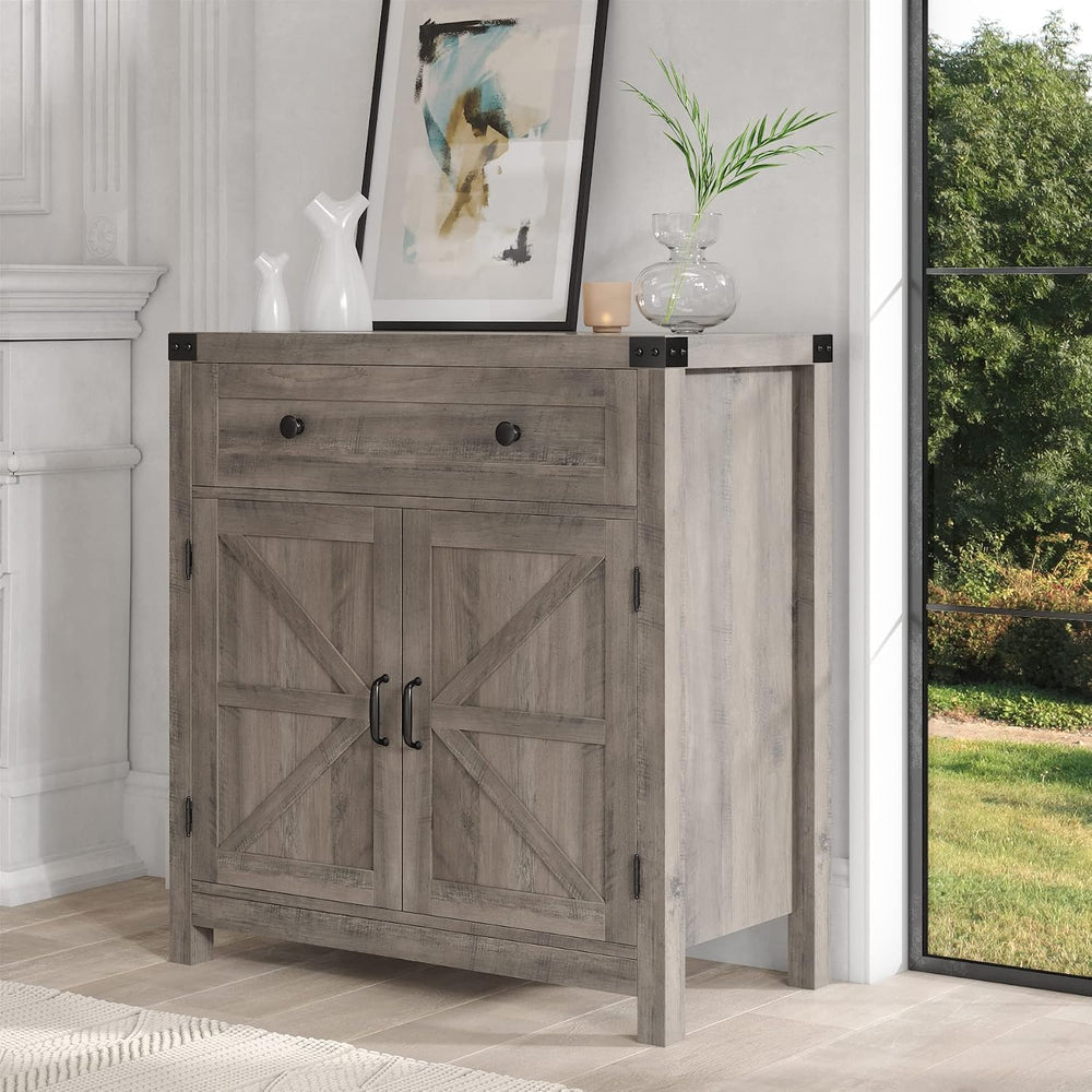 HOSTACK Kitchen Storage Cabinet, Farmhouse Coffee Bar Cabinet, Ash Gray
