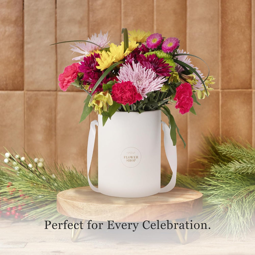 4 Flower Bouquet Hat Boxes | 2 Per Size Round Floral Arrangement Vase | Satin...