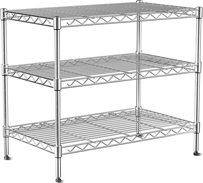 3-Tier Wire Shelf Rack,Kitchen Metal 3-Shelves Rack with Lockable Wheels