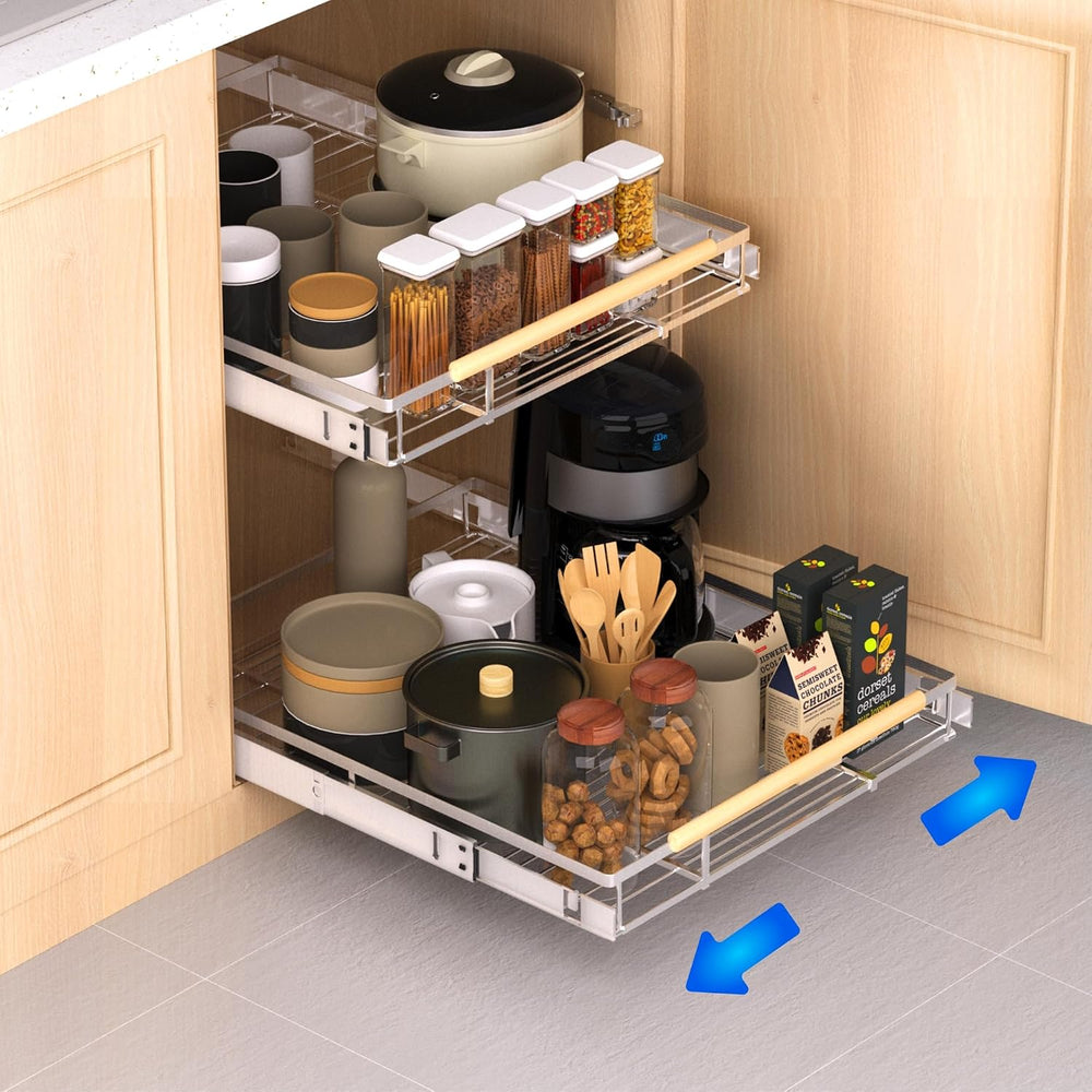 Pull Out Drawer Cabinet Organizer, Expandable Slide Out Storage Shelves - Hea...