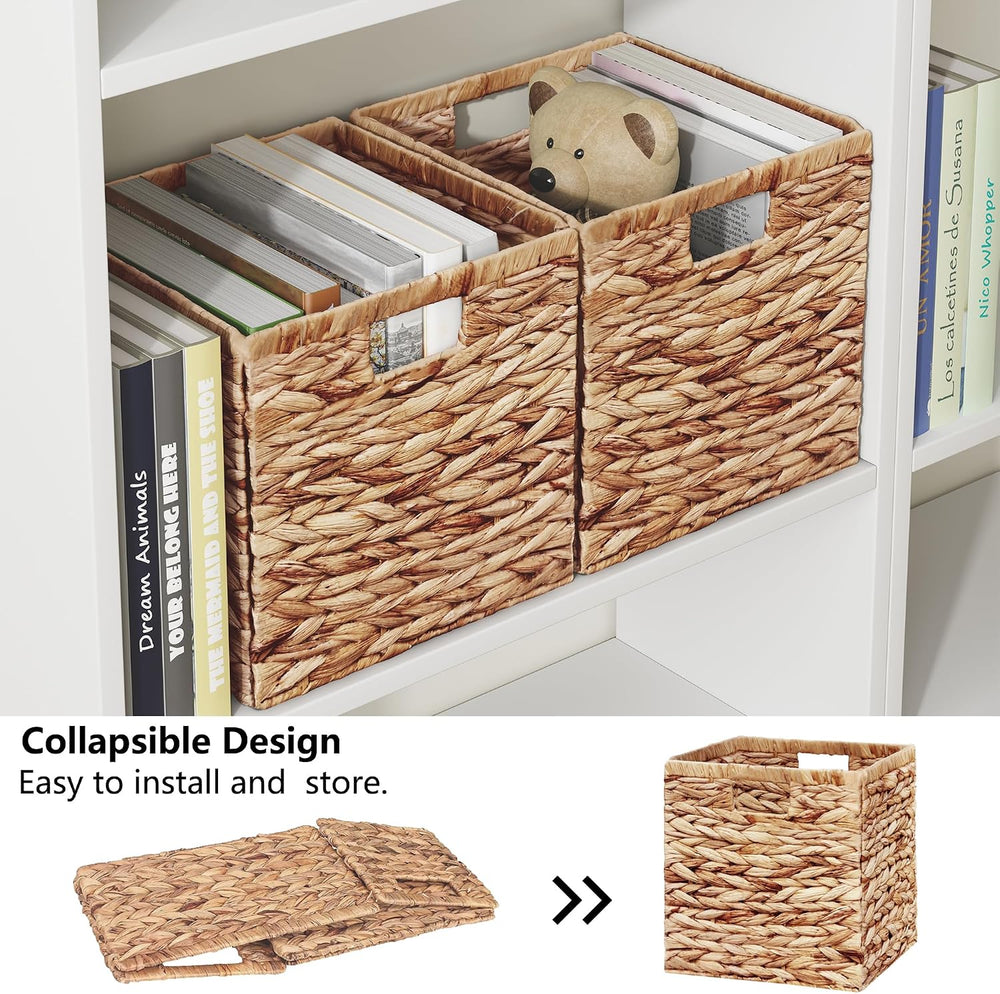 Vagusicc 11x11 Inch Water Hyacinth Storage Baskets Set of 2, Foldable Handwov...