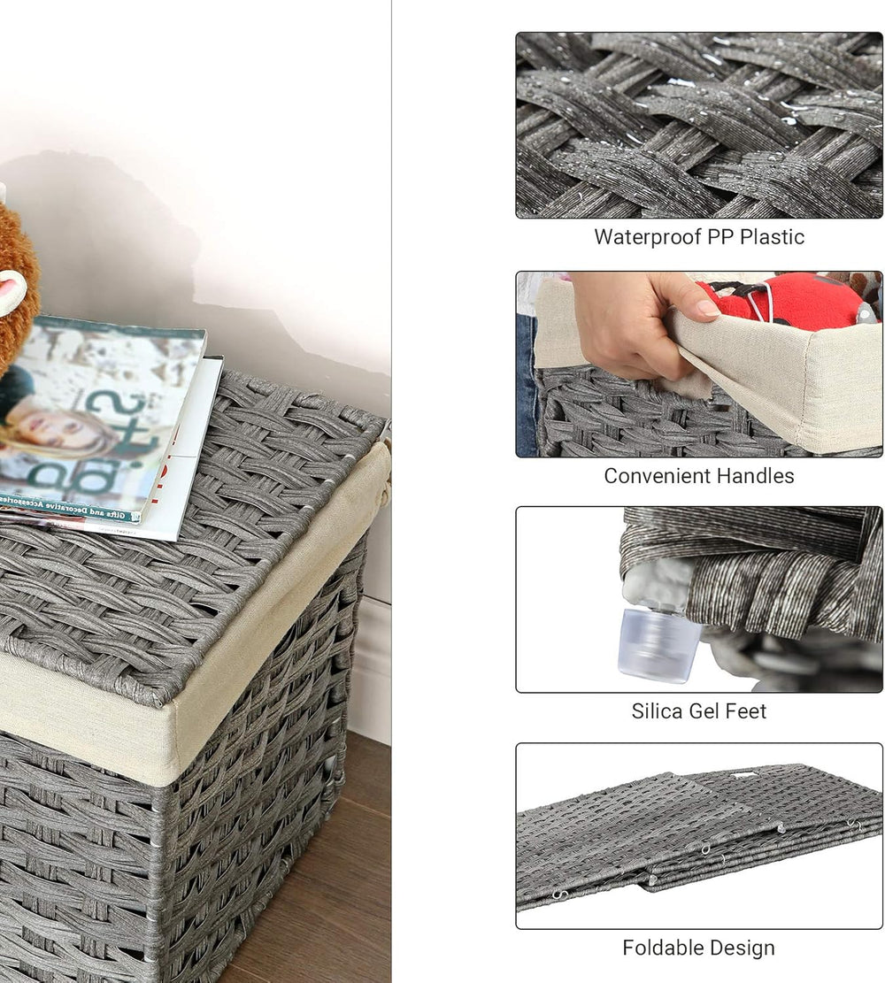 SONGMICS Woven Storage Basket with Lid, 17.2 Gallon (65L), Foldable