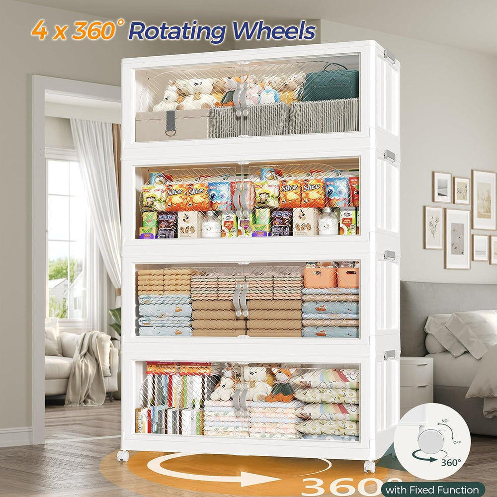 120Gal/480QT 4-Tiers Extra Large Stackable Storage Bins with Lid, Collapsible...