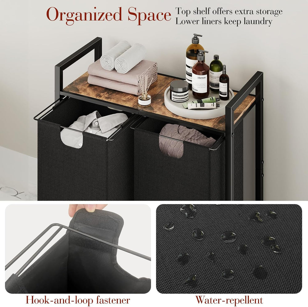 Kitstorack Laundry Basket Organizer, Laundry Hamper with Shelf & 2 Pull-O...
