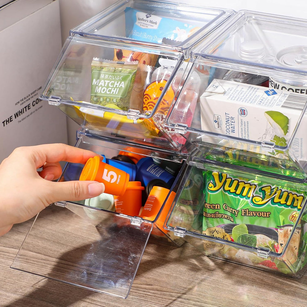 Yerliker 6 Pcs 4 Pcs Stackable Storage Bins with Lids Organizer, Clear