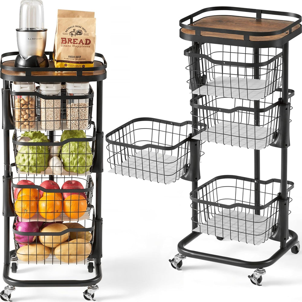 4 Tier Rotating Kitchen Storage Cart, Fruit Vegetable Potato Rack Stand