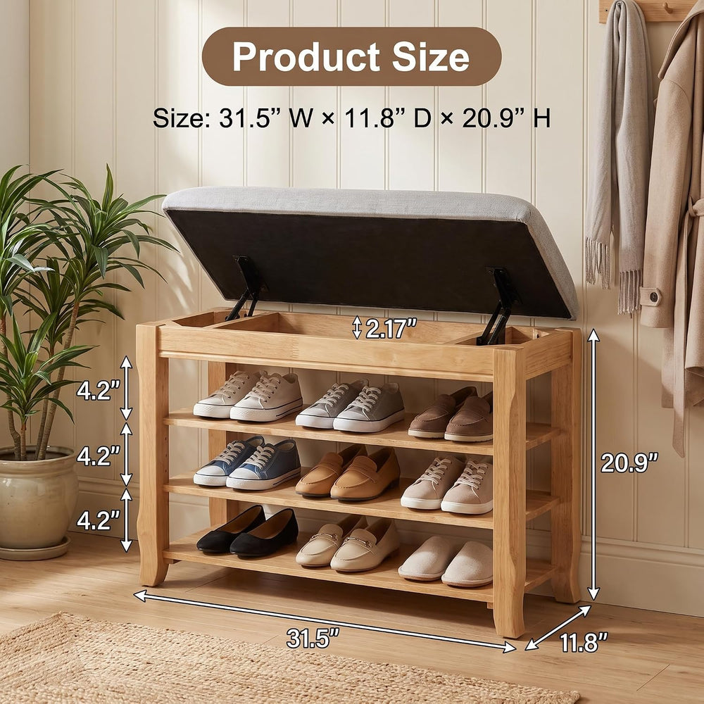 Solid Wood Shoe Bench, 31.5” Shoe Rack for Entryway Storage
