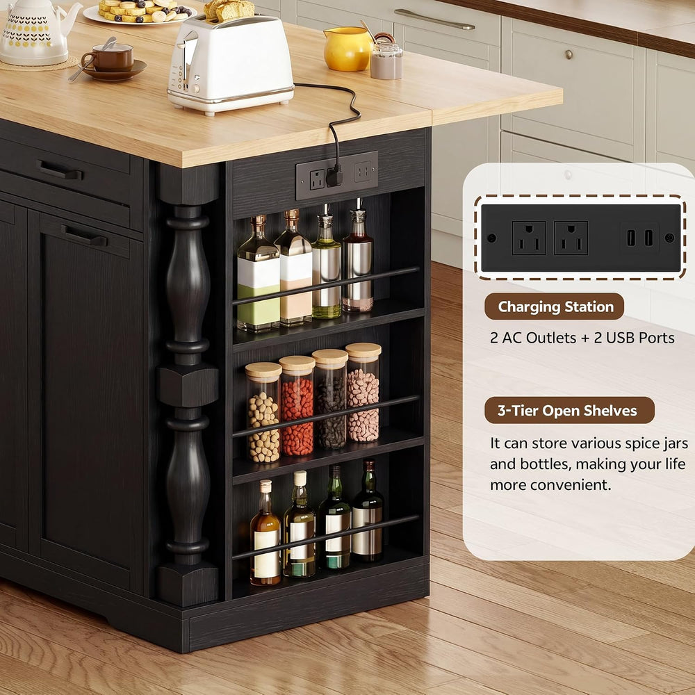 48" Kitchen Island with Trash Can Storage & Drop Leaf, Traditional