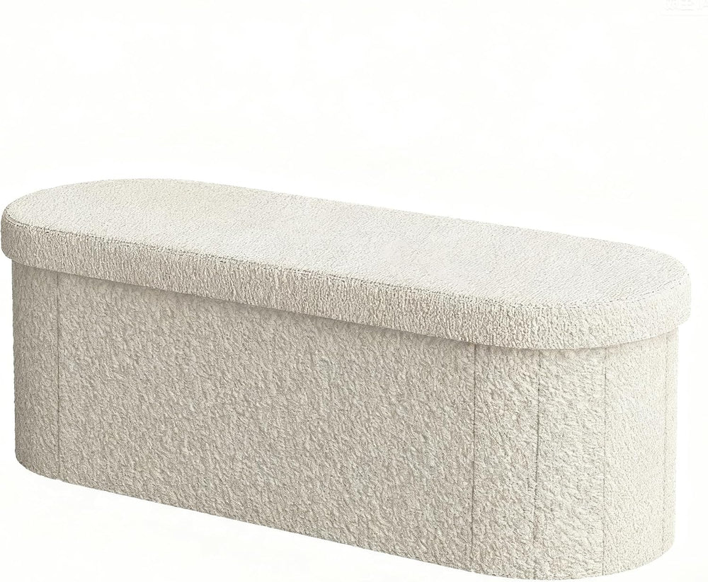 GLAXYFUR Oval Ottoman with Storage for Living Room, Sherpa Bench, Beige
