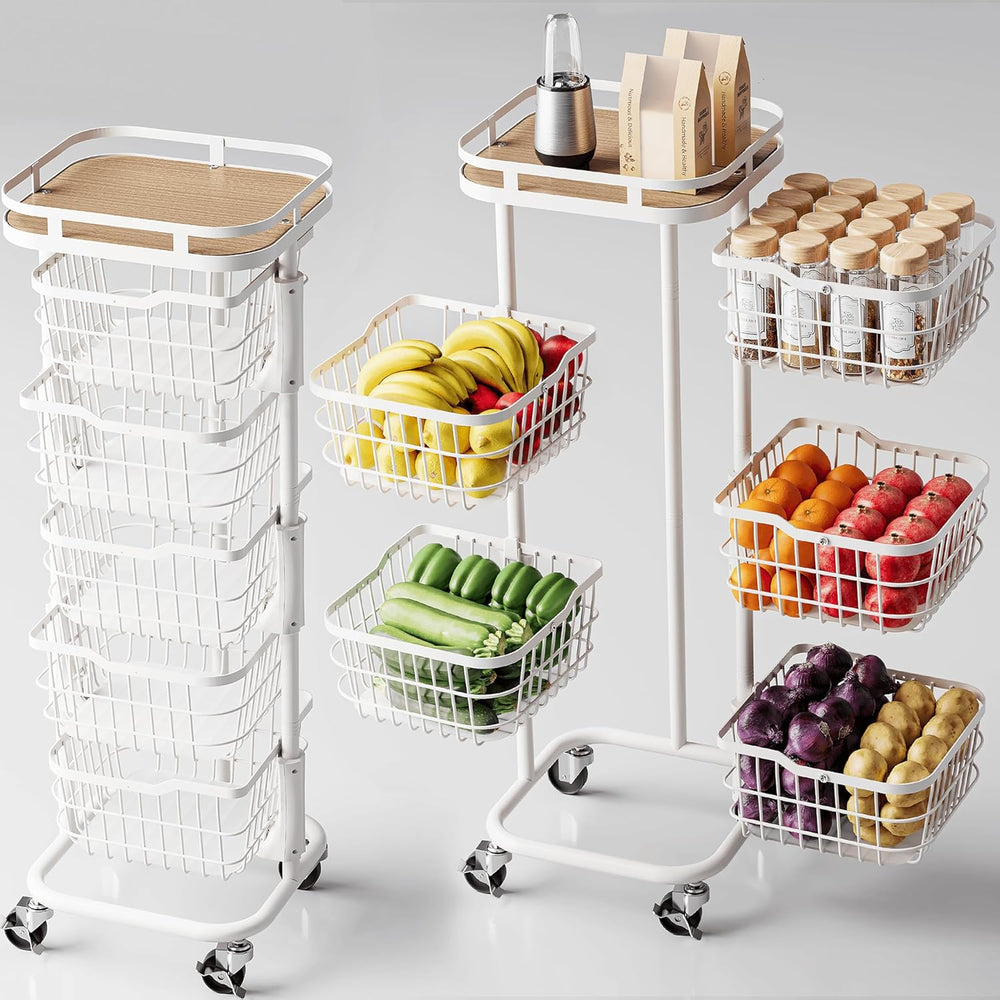 5 Tier Rotating Kitchen Storage Cart, Fruit Vegetable Potato Rack Stand