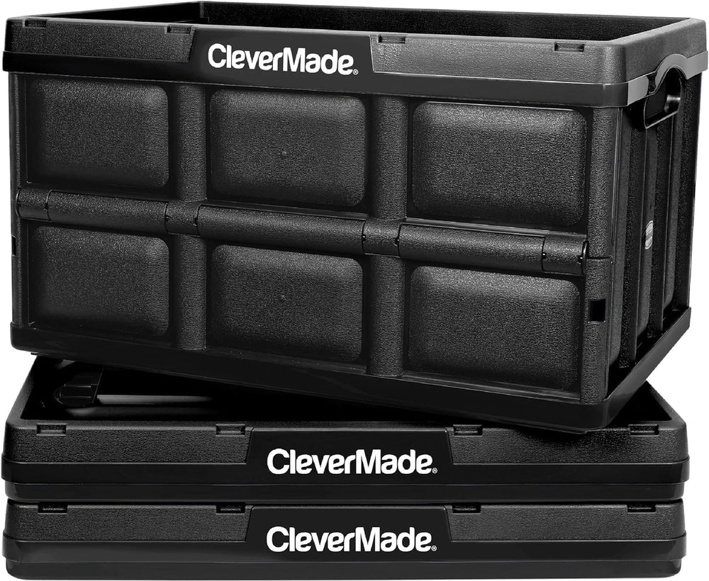 CleverMade Collapsible Storage Bins, 46L 3 Pack, 75 lb Stackable, Obsidian