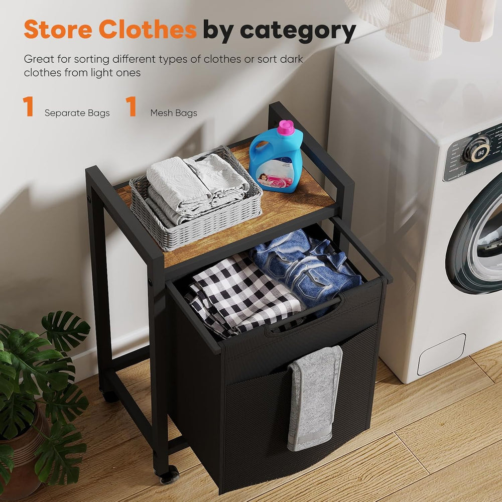 NEWBULIG Laundry Hamper Sorter, Rolling Laundry Basket, 1 x 18.3 Gal