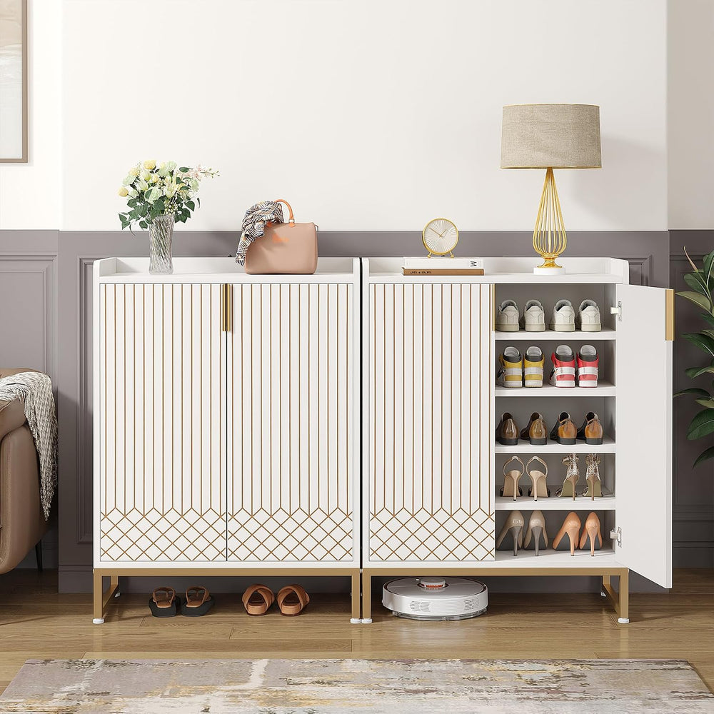 LITTLE TREE Modern White Shoe Cabinet with Doors for Up to 25 Pairs, 5-Tier W...