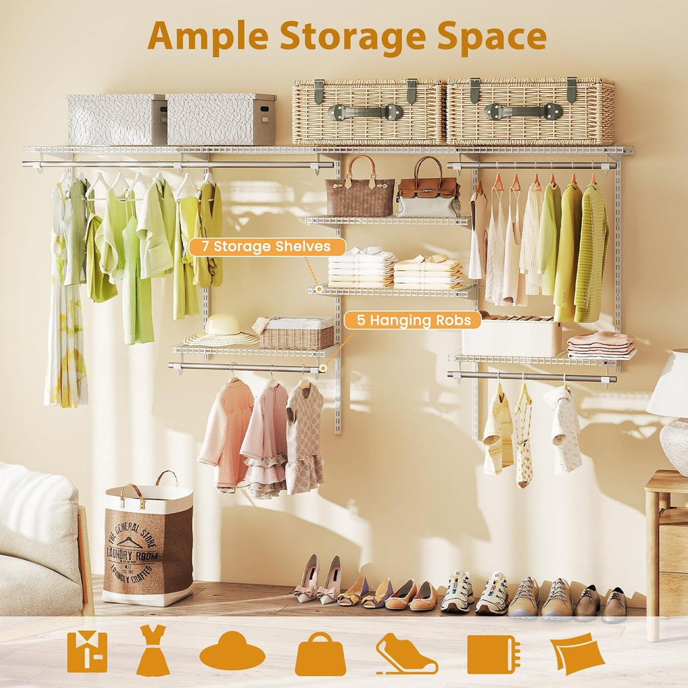 Tangkula 4 to 8 FT Custom Closet System, Wall Mounted Closet with Hanging Rod...