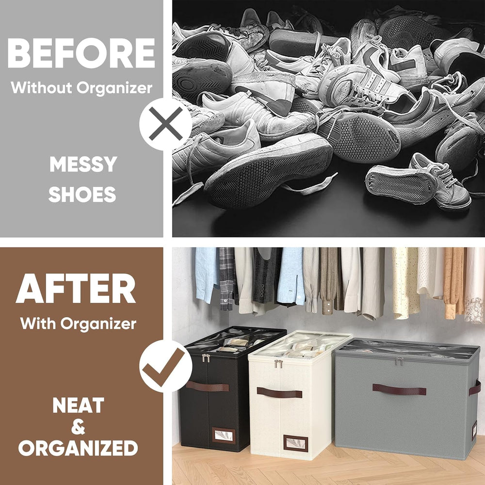 OIAHOMY 4 Pack Shoe Organizer for Closet, Foldable Shoe Storage Bins with Adj...