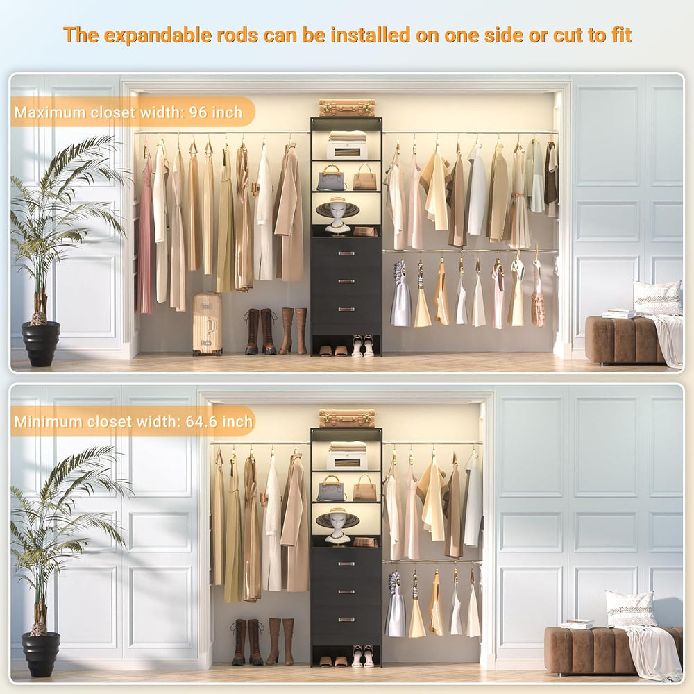 Besiost 96'' Closet Organizer System with 3 Hanging Rods, 8FT Closet ...