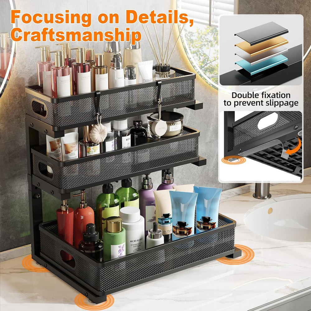 2 Pack 3 Tier Under Sink Organizer,Kitchen Cabinet Undersink Storage Drawer