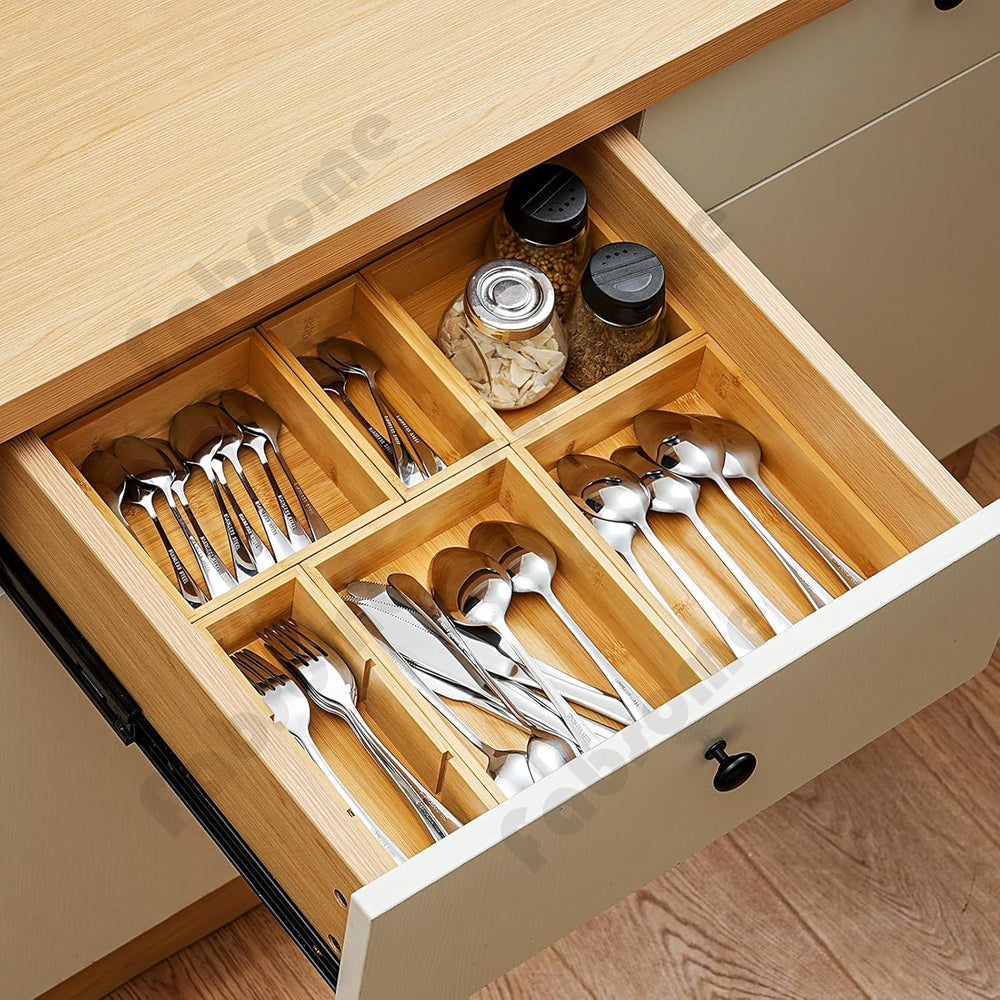 Fabsome Drawer Organizer, Set of 9 Bamboo Wood Kitchen Makeup Desk Junk Tea D...