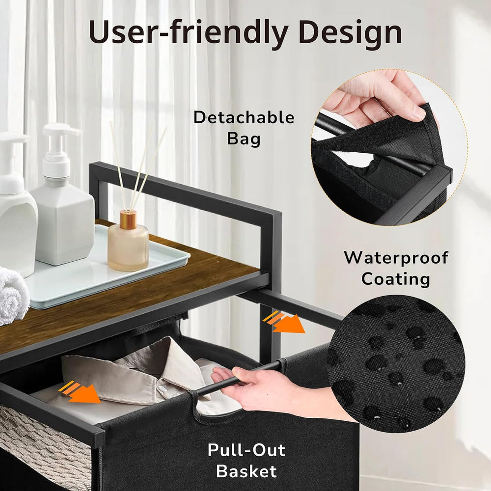 Laundry Hamper with Shelf, Laundry Basket with 1 Large Pull-Out Removable Bag...