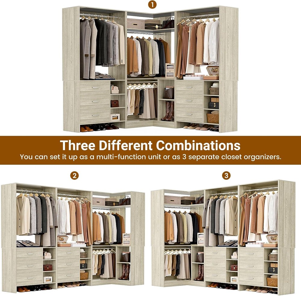 Aheaplus Closet System with 6 Drawers, 4 Hanging Rods & Corner Tower, Cor...