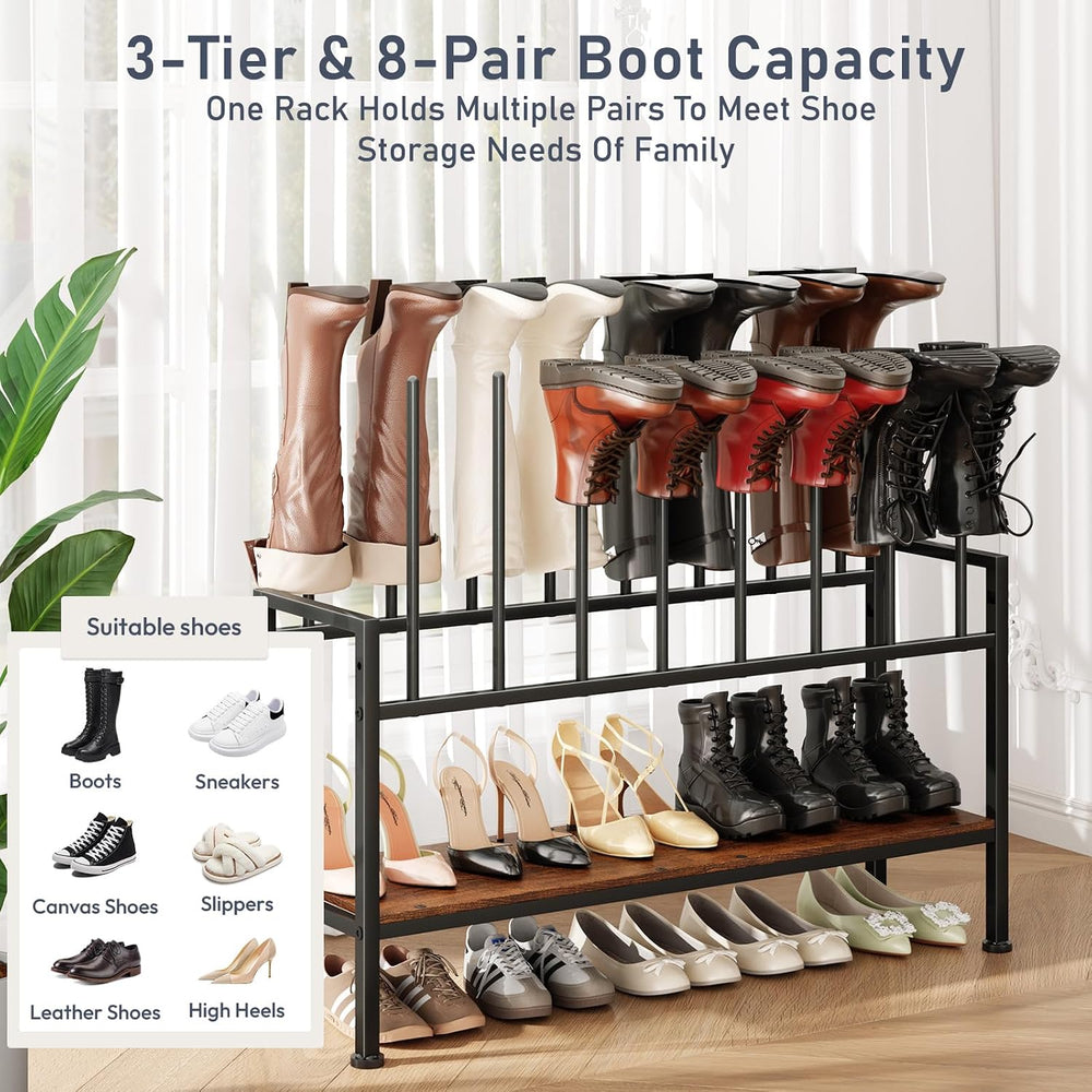 DIMJ Boot Rack 3-Tier - Black Metal Boot Storage Rack for Tall Boots Organize...