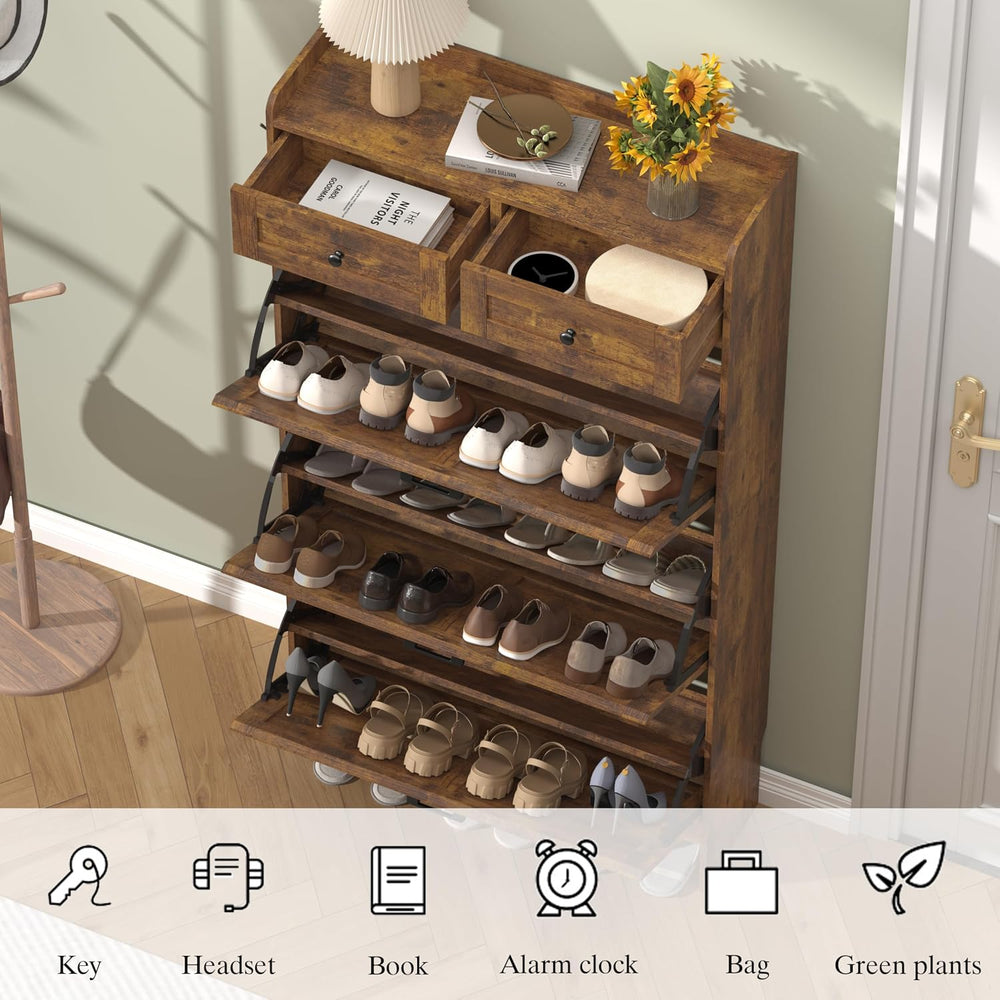 Thacuok Shoe Cabinet with 3 Flip Drawers & 2 Storage Drawers, Rustic Farm...