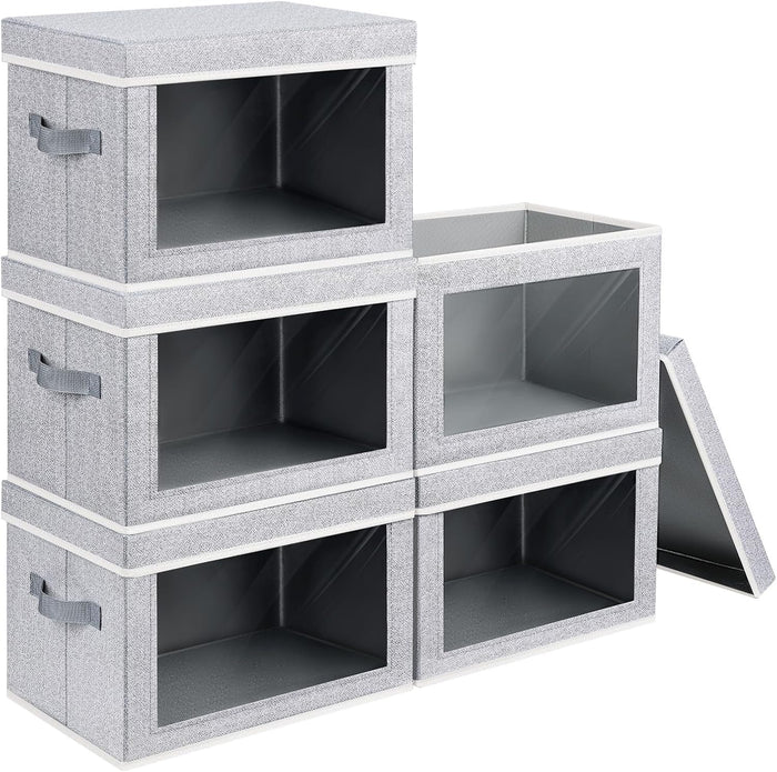 Homsorout Stackable Storage Bins with Lids - Large Decorative Basket with Lids, Fabric Foldable Closet Organizer Bins, Shelf Organizer for Living Room, Dorm, 5 Pack, Blended