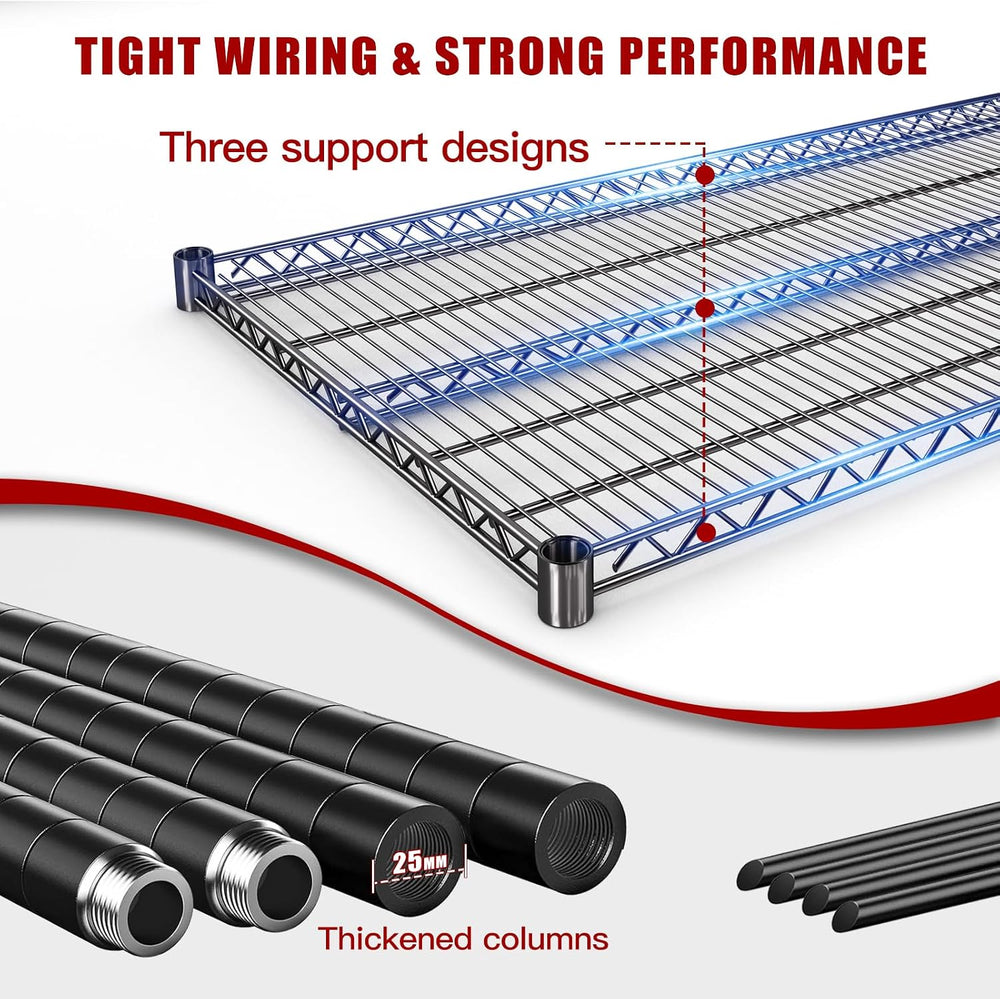 5 Tier Wire Shelving 3 Pack | 55”W Storage Shelves Heavy Duty | Rolling Wire ...