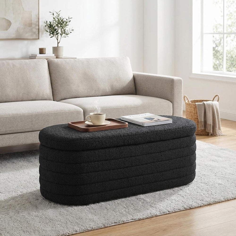 45.5" Black Ottoman with Storage, Sherpa