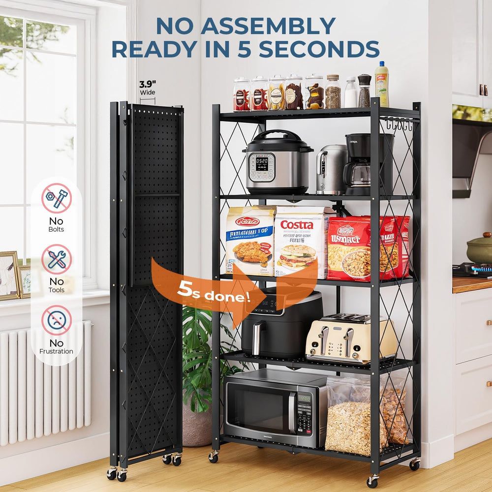 Upgraded 18% Thickened Portable 5-Tier Foldable Storage Shelves with Wheels