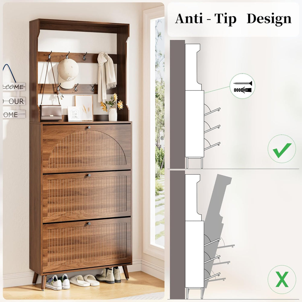 81.8'' Tall Shoe Cabinet with Coat Rack, Narrow Shoe Storage Cabinet ...