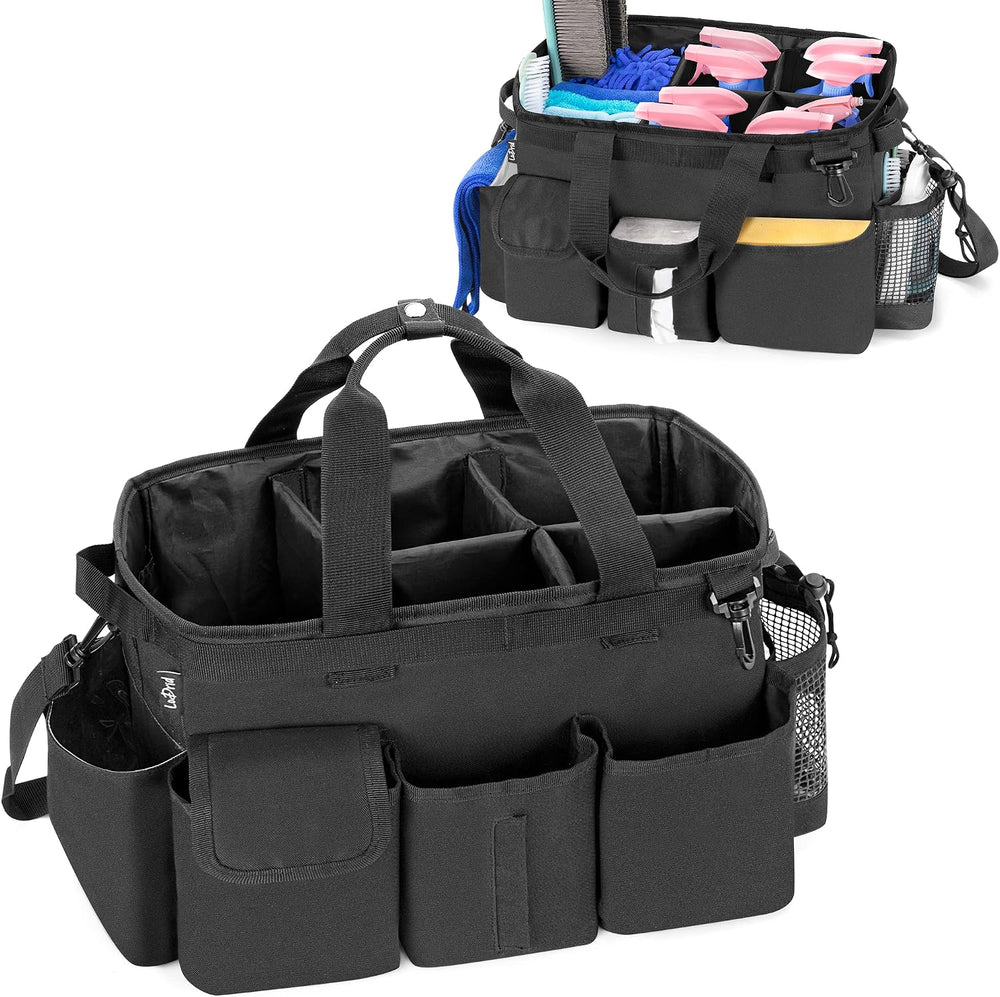 LoDrid Large Wearable Cleaning Caddy Bag with Detachable Divider,Black