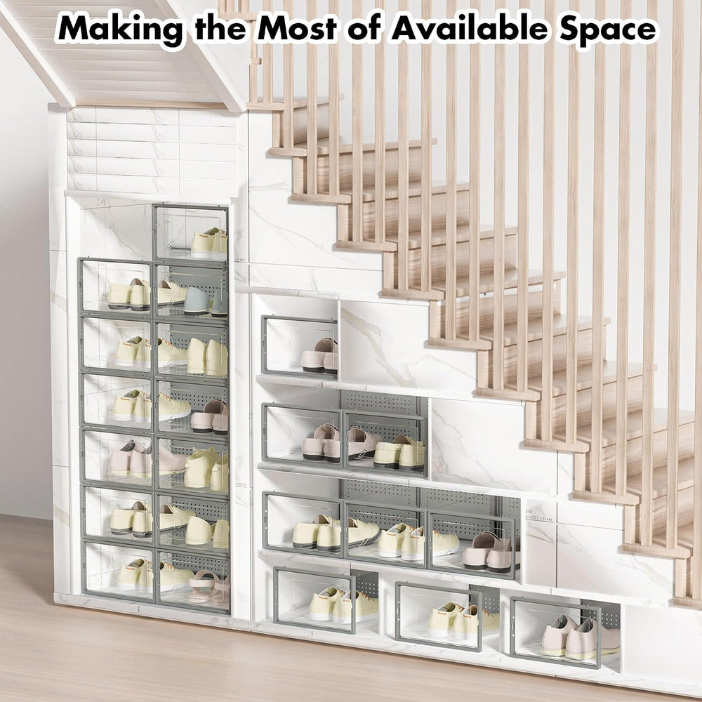 Foluck Shoe Storage Box, 15 Pack Clear Plastic Stackable Organizer for Closet...