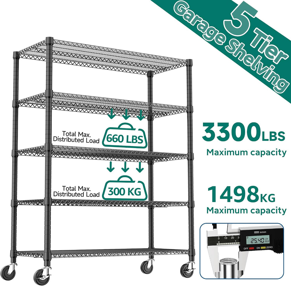 M MZG 3300LBS 53.1" W 5 Tiers Shelf Steel Storage Shelving Utility Shelv...