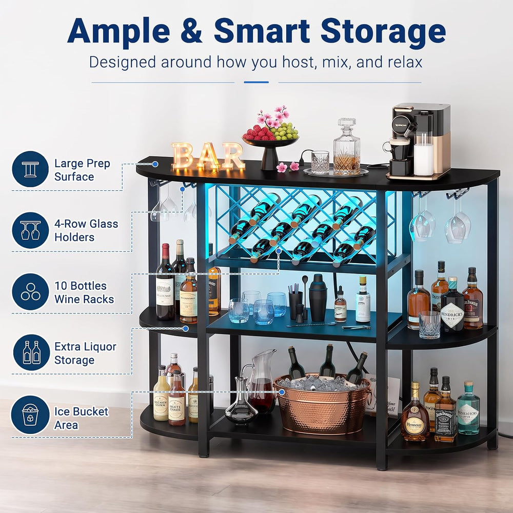Unikito 4-Tier Metal Coffee Bar Cabinet with Outlet and LED Light