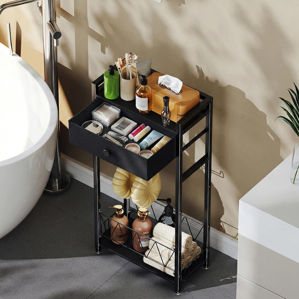 Freestanding Toilet Paper Holder Stand with Storage Drawer, Narrow Bathroom S...