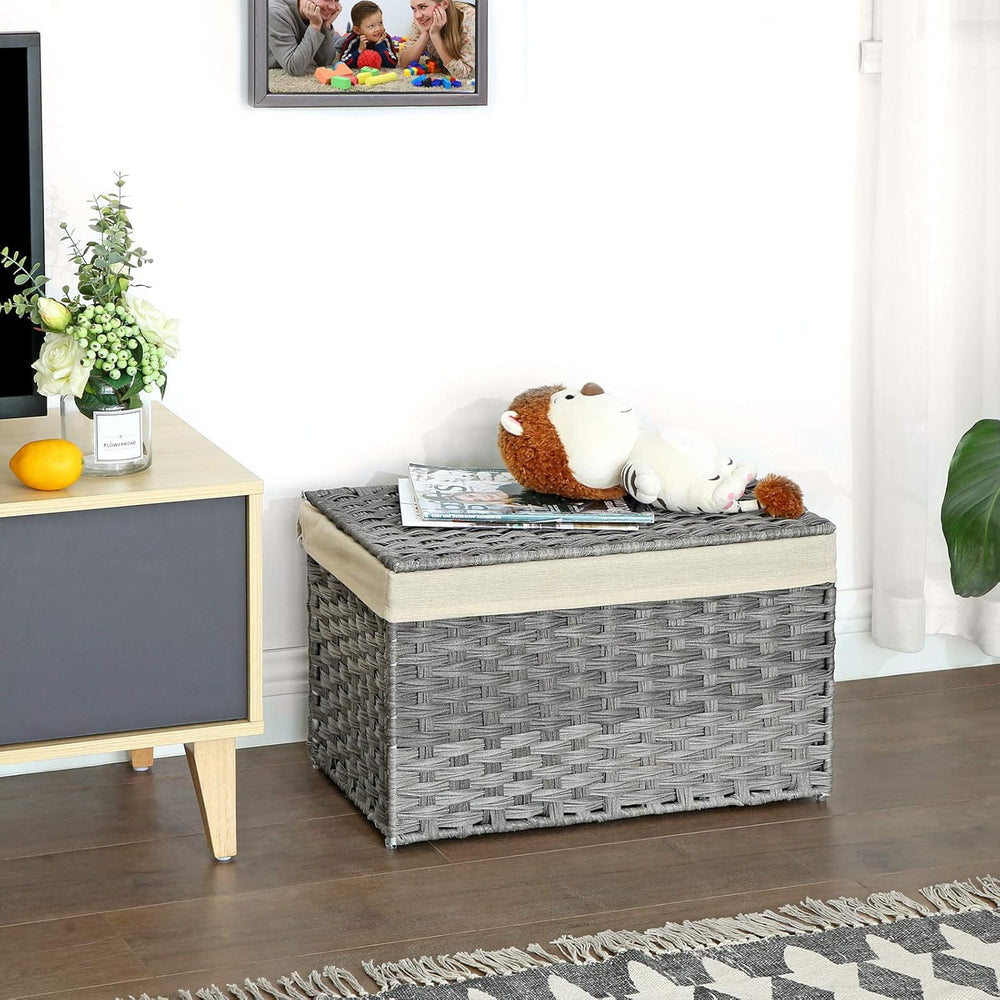 SONGMICS Woven Storage Basket with Lid, 17.2 Gallon (65L), Foldable