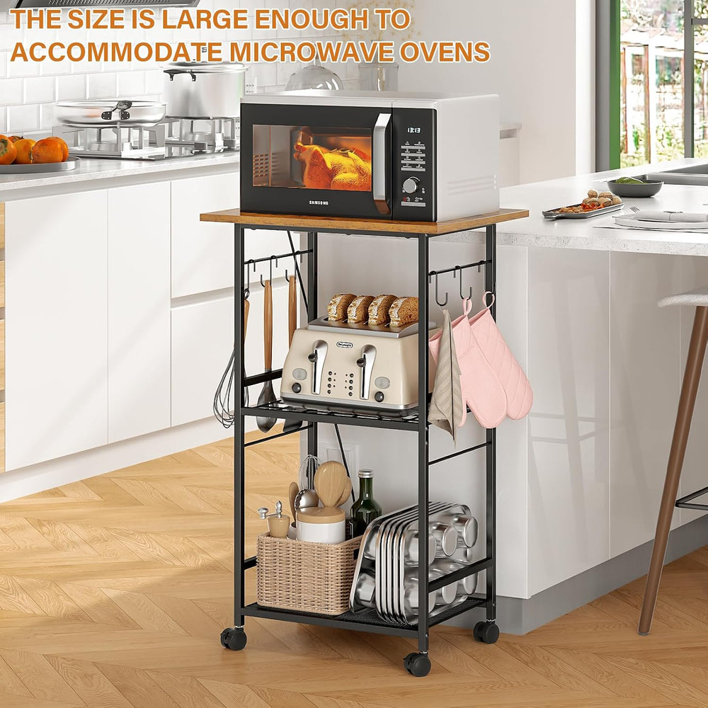 ThreeHio Rolling Kitchen Microwave Cart, 3 Tier Microwave Table Stand with Ad...