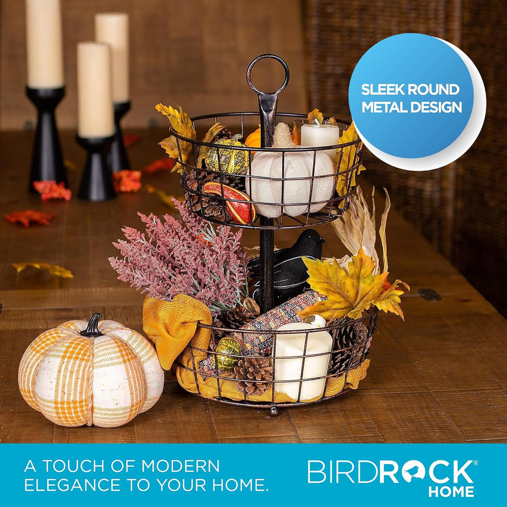 BIRDROCK HOME 2 Tier Wire Fruit Basket | Round Metal Standing Baskets | Fruit...
