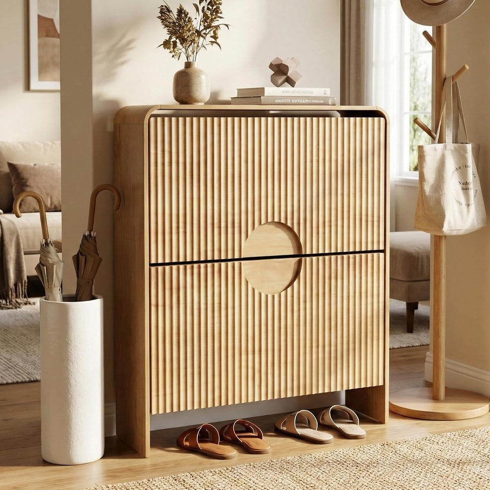 Narrow Shoe Cabinet for Entryway, Fluted Entry Way Shoe Storage Cabinet with ...
