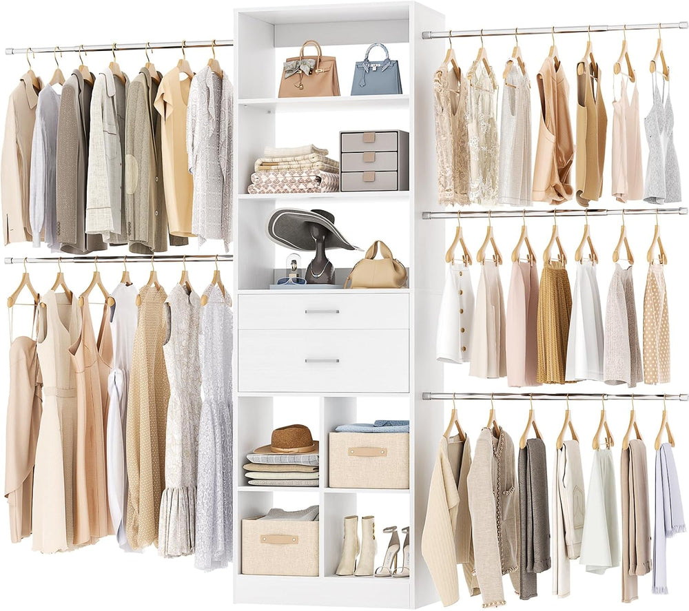 Besiost Closet System, 4-8 FT Closet Organizer Tower with 2 Wooden Drawers an...