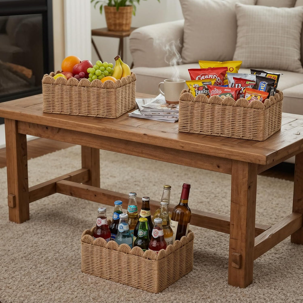 3 Pcs Wicker Baskets for Organizing,Scalloped Baskets, Hand-woven Wicker Stor...
