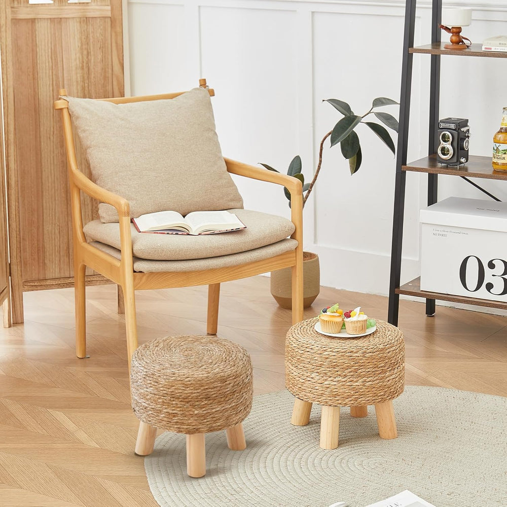Round Ottoman Foot Stool Wicker Seagrass Natural Natural