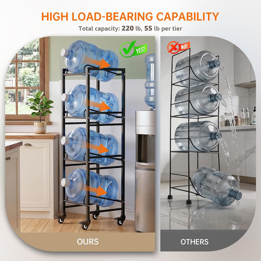 5 Gallon Water Jug Holder with 4 Locking Casters, 4-Tiers Water Jug Stand
