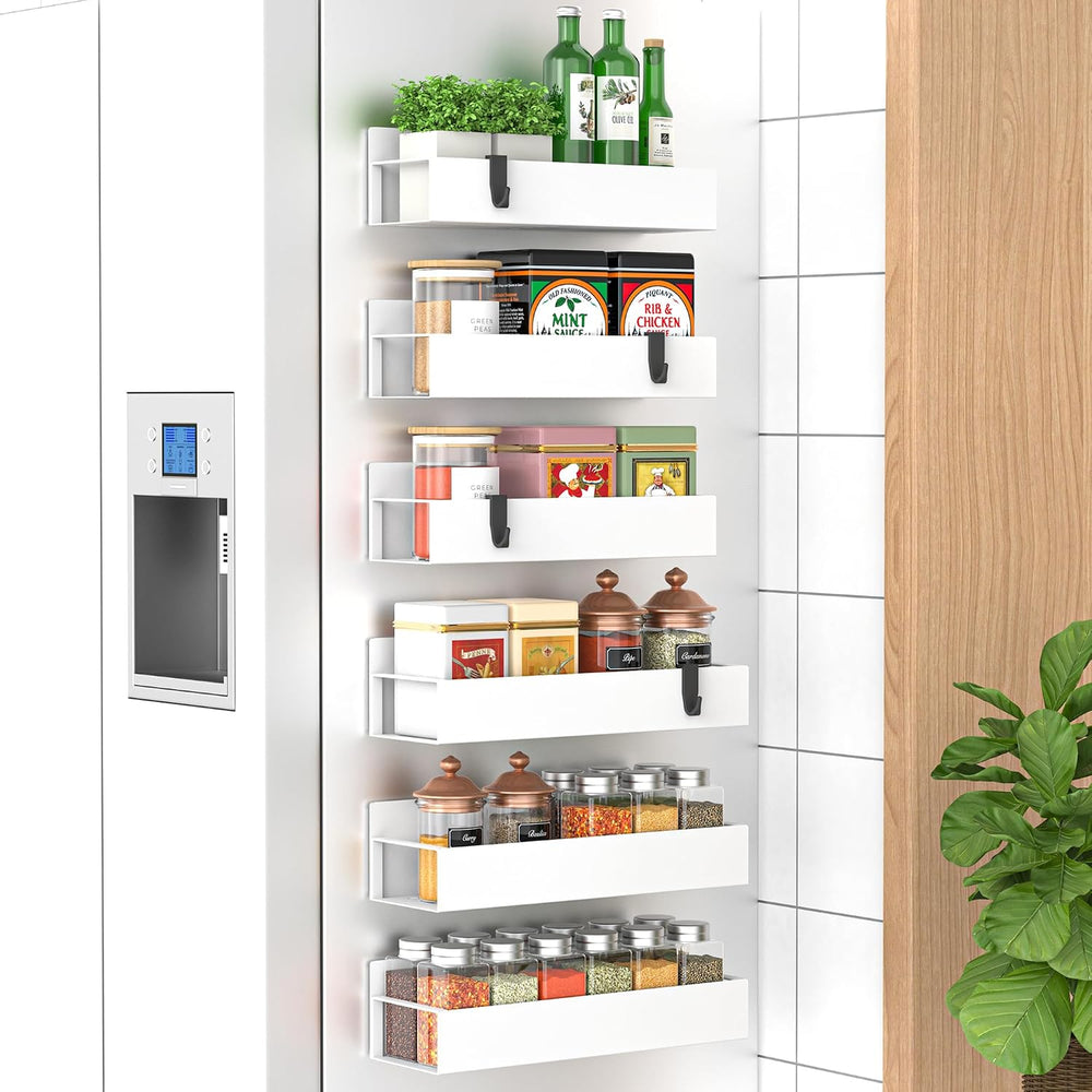 HuggieGems Metal Magnetic Spice Rack for Refrigerator White, 6 Pack