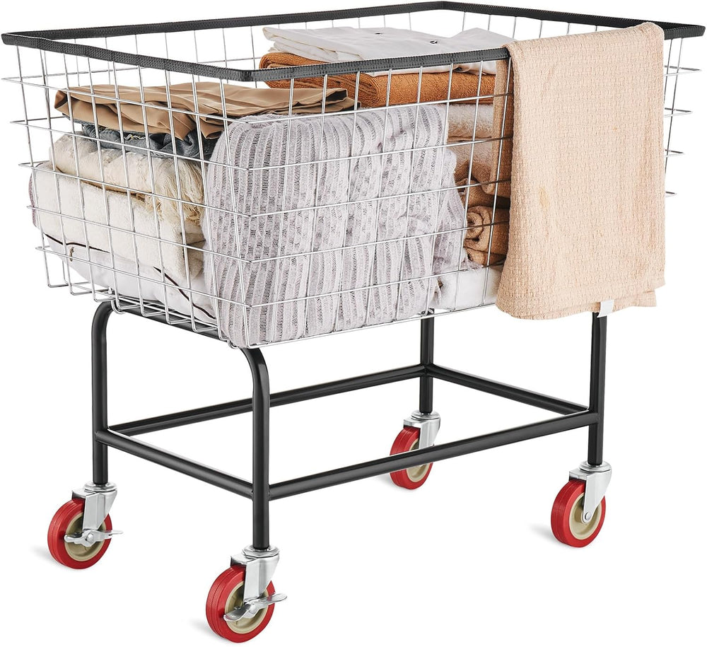 VEVOR Wire Laundry Cart, 3.8Bushel Wire Laundry Basket with Wheels, 32.5'...