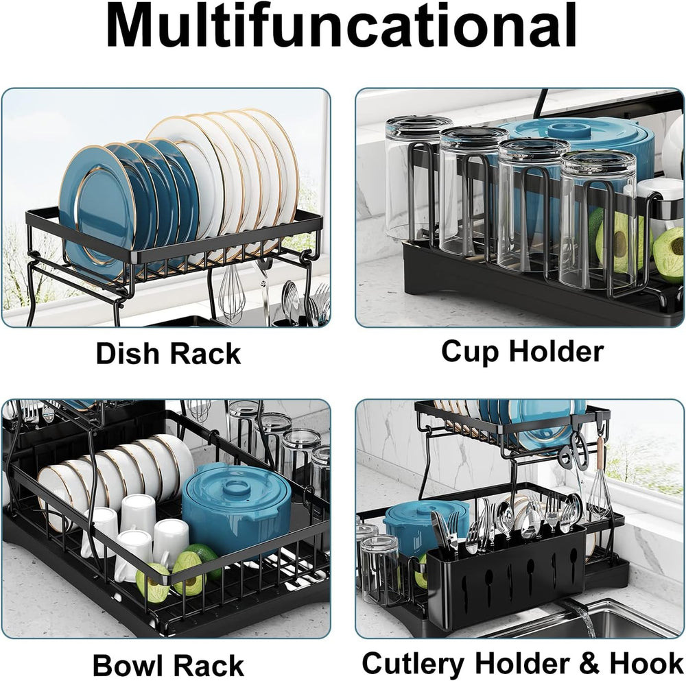 Dish Drying Rack, 2 Tier Dish Racks for Kitchen Counter | Large Stainless Ste...