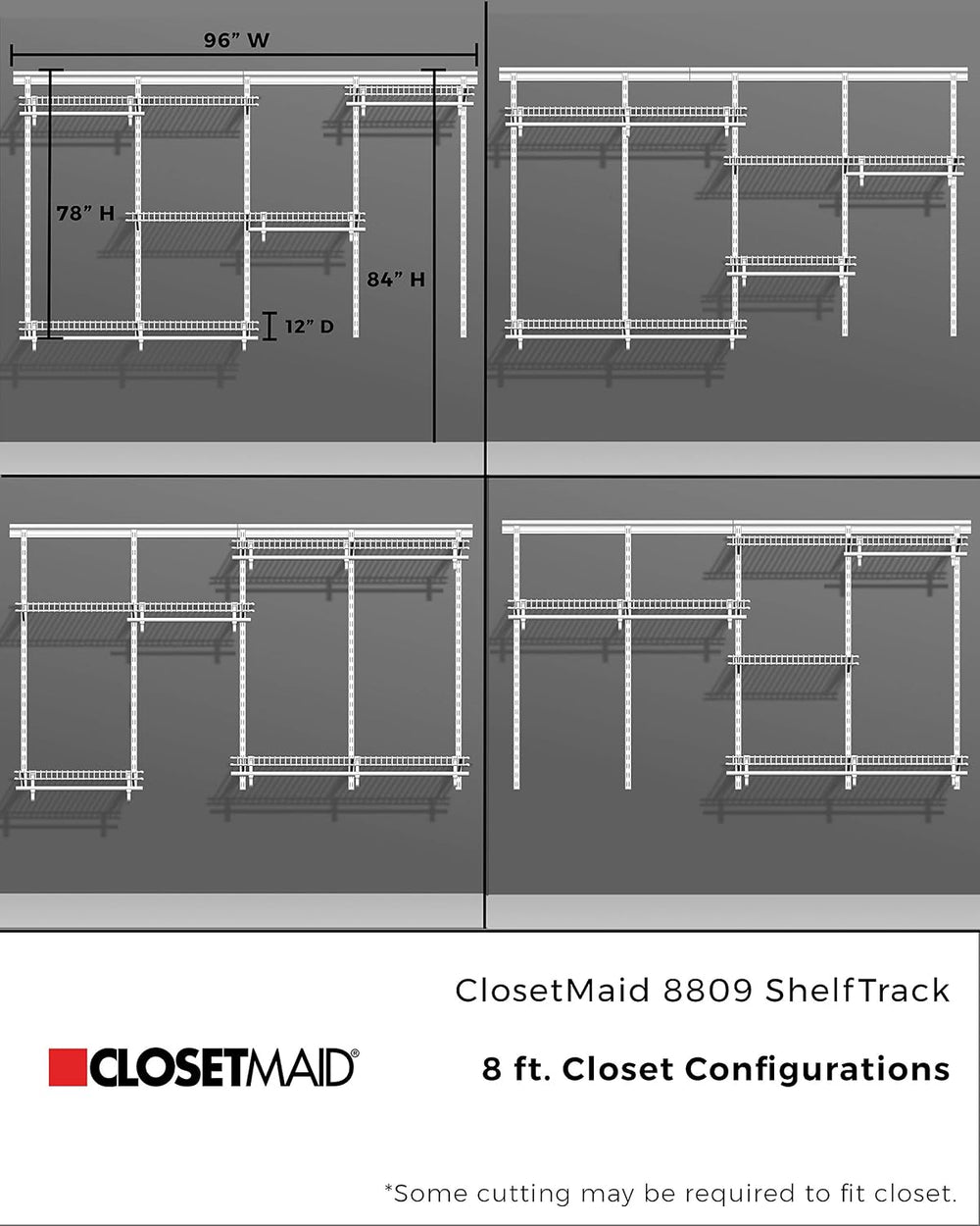 ClosetMaid ShelfTrack Wire Closet Organizer System, Adjustable from 5 to 8 Ft...