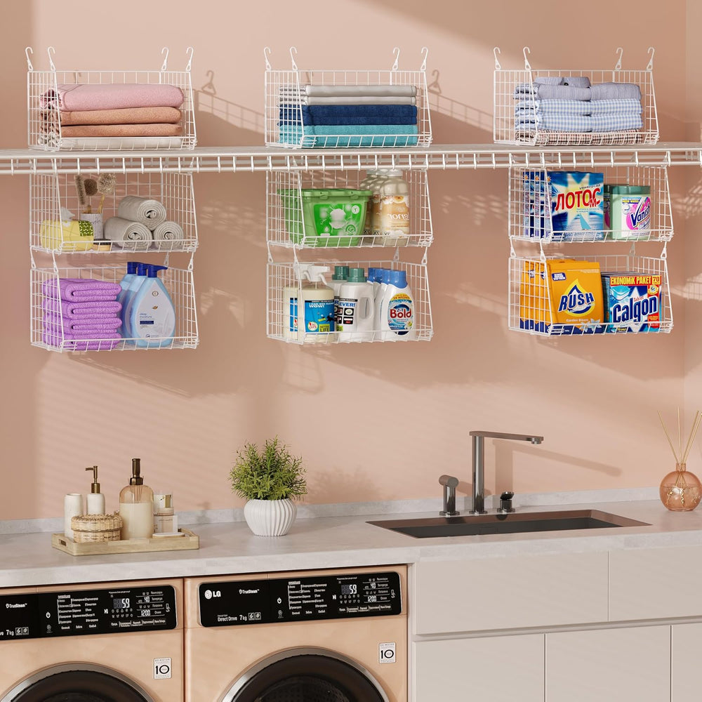3-Tier Hanging Laundry Basket Organizer：Foldable Wire Shelf Laundry Room Orga...